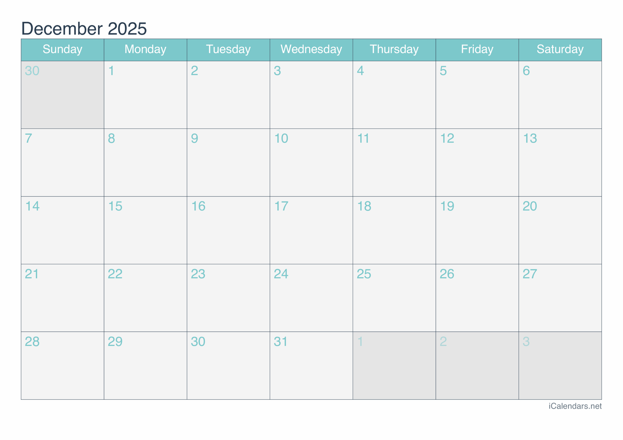 December 2025 Printable Calendar