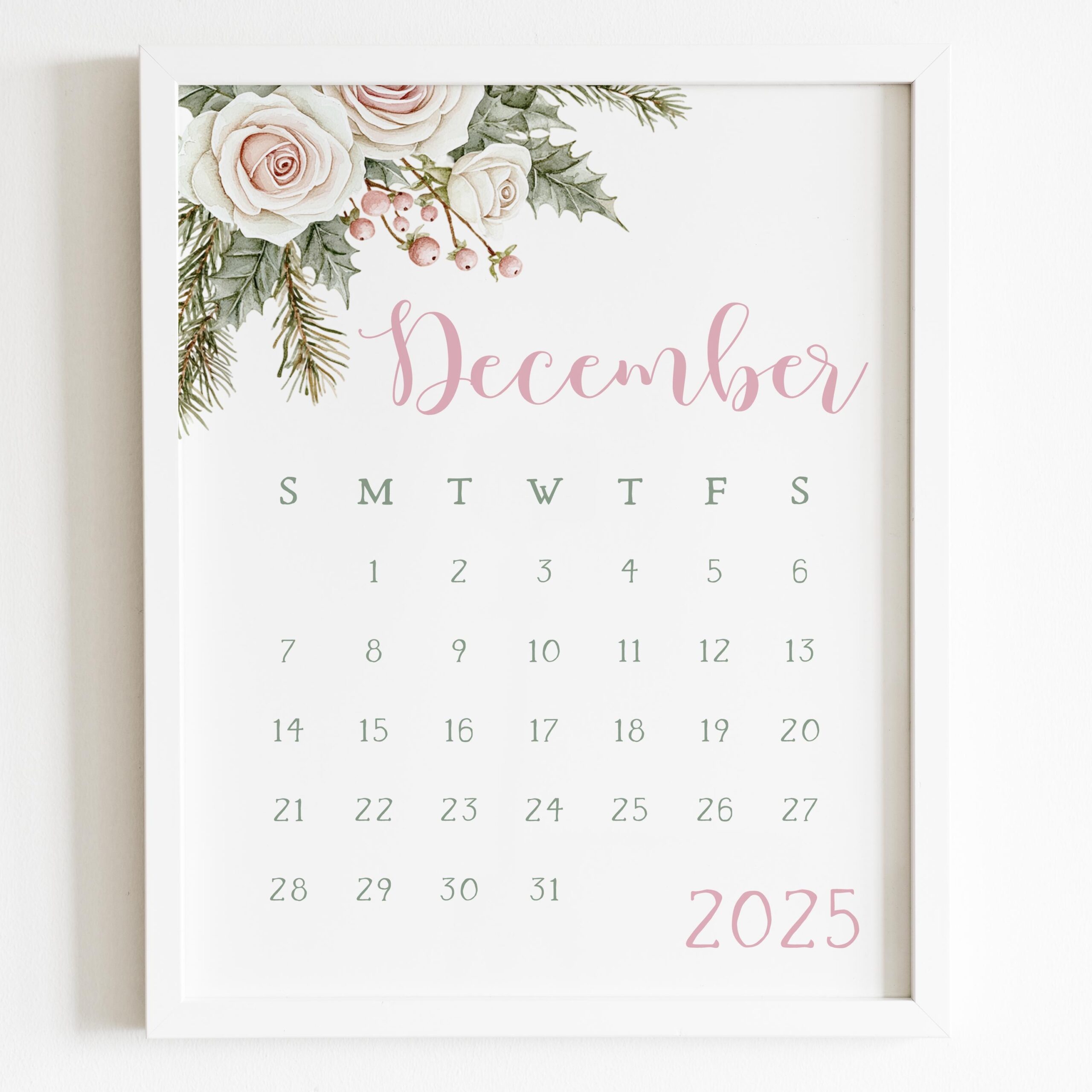 December 2025 Printable Calendar Pink Floral Planner digital Download Etsy