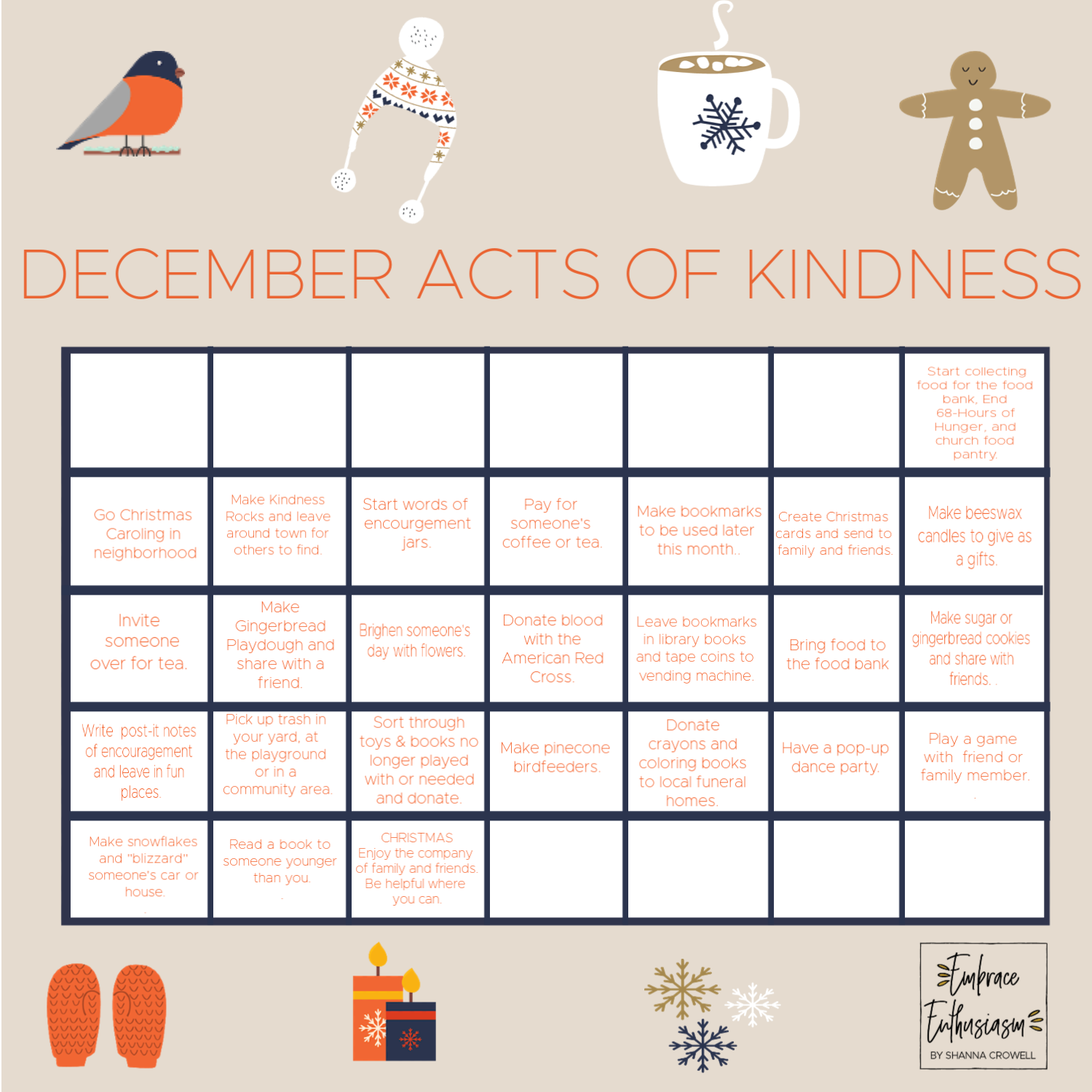 December Acts Of Kindness Calendar