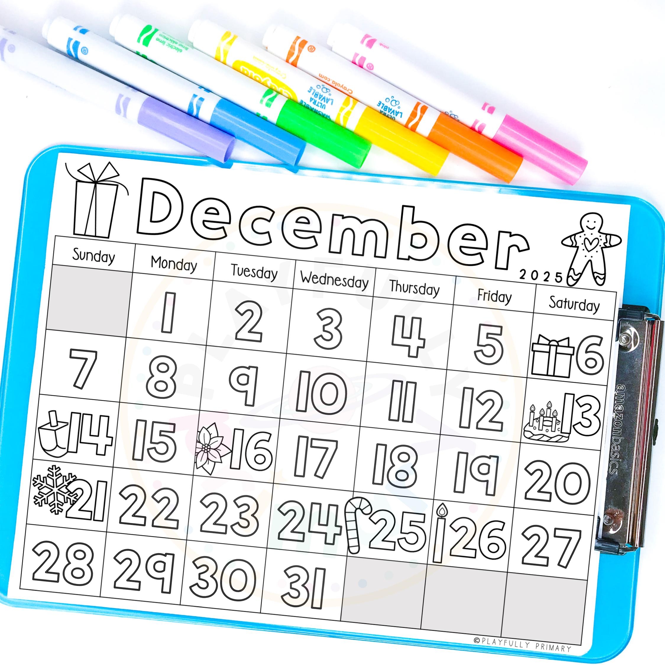 December Calendar 2025 Printable Calendar Tracing Worksheets Calendar Traceable Kindergarten Blank Calendar Template December 2025 Etsy