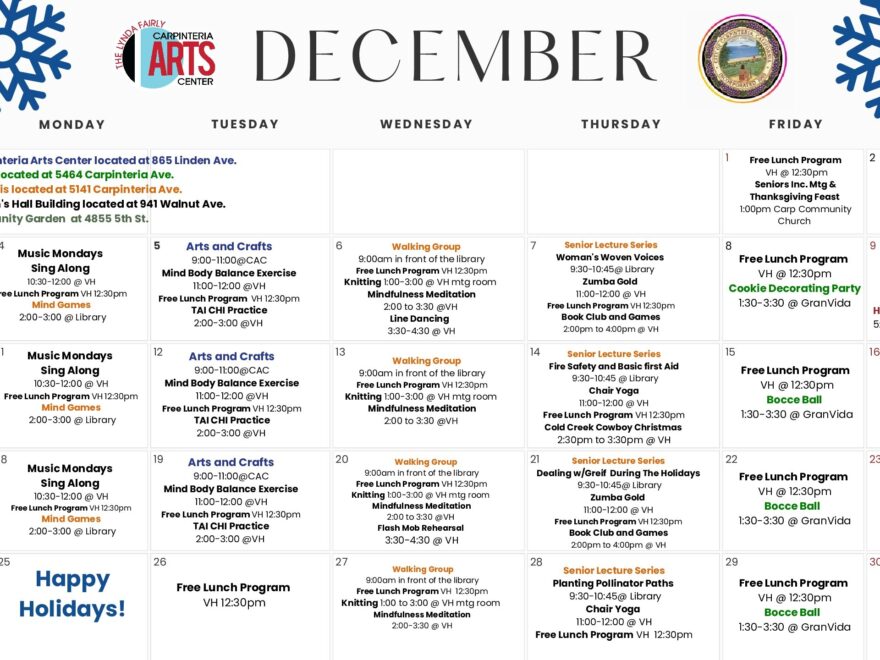 December Senior Activities Calendar Now Released City Of Carpinteria