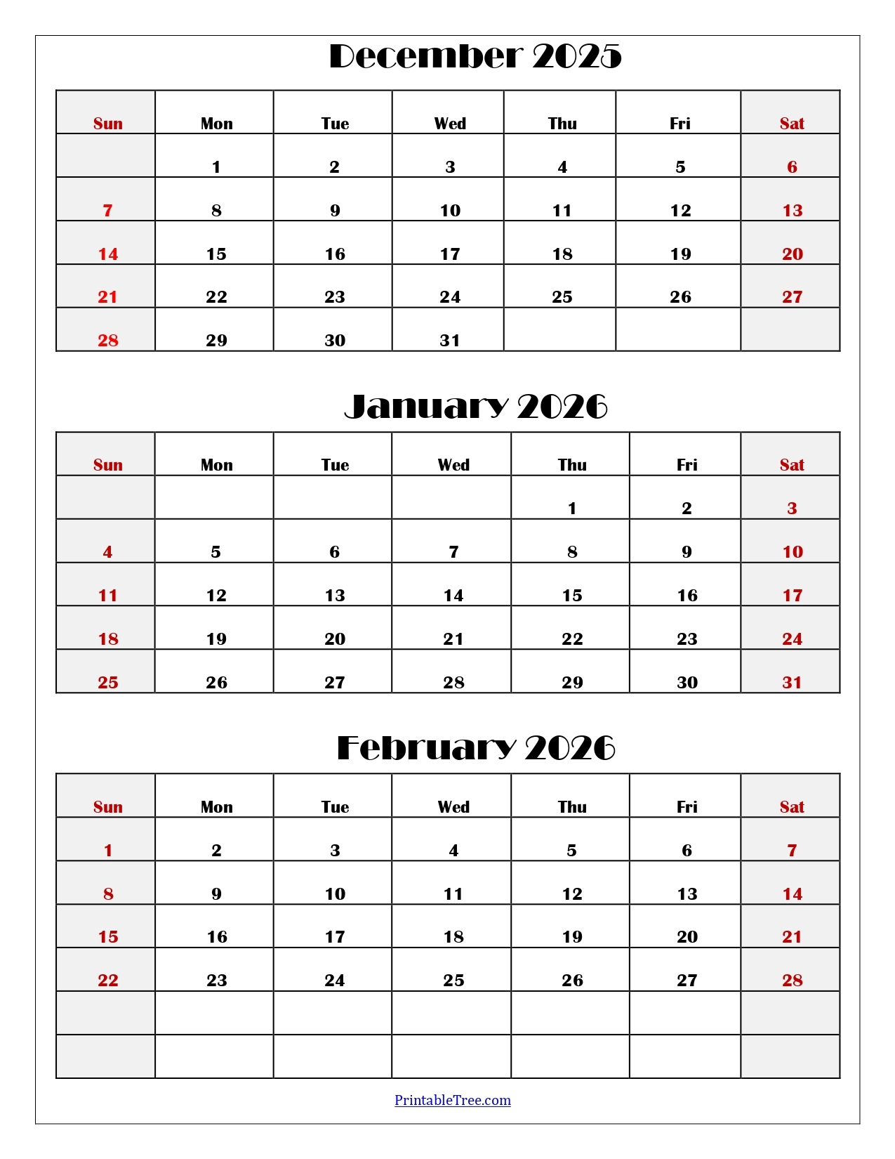 December 2025-January 2025 Calendar