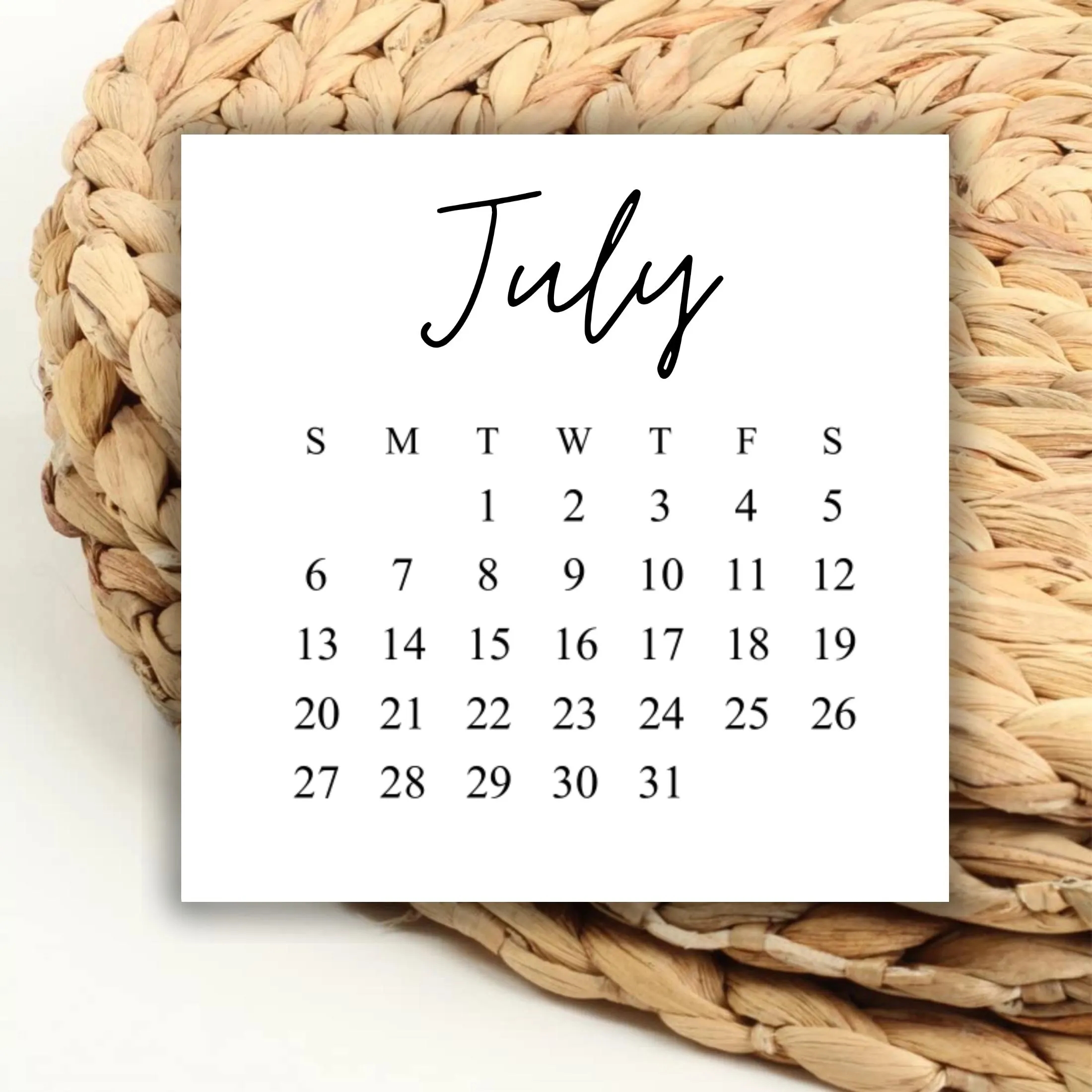 DIGITAL 2025 July Square Calendar Printable Digital Download For Wedding Save The Dates And Wedding DIY 2025 Print Out Calendar Weekdays Etsy