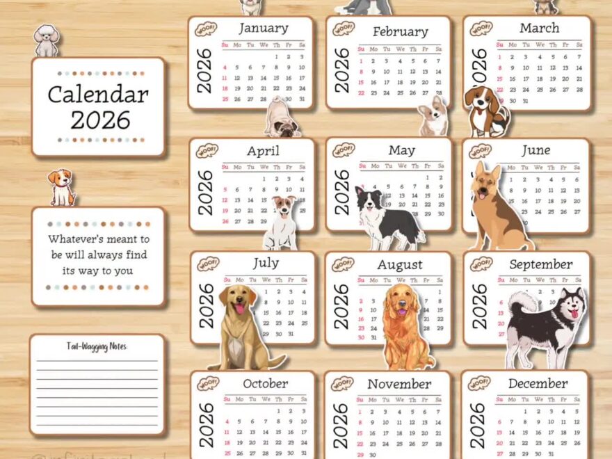 Dog Calendar Desk Calendar Mini Desk Calendar Calendar 2026 Desk Calendar 2026 Cut File Calendar Calendar Template Etsy