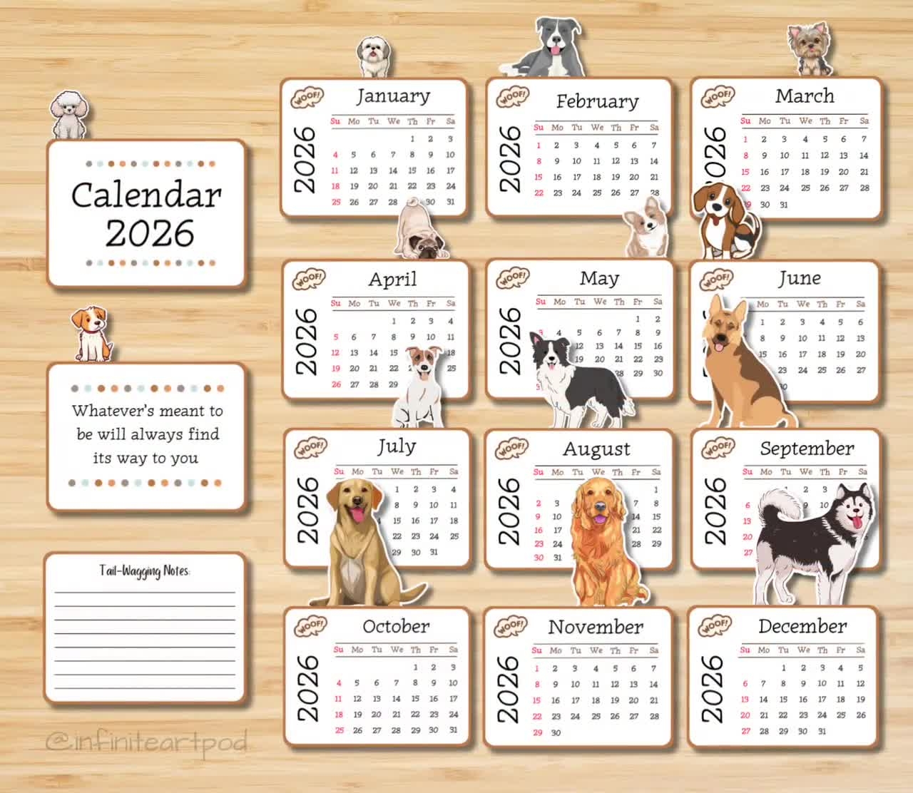Dog Calendar Desk Calendar Mini Desk Calendar Calendar 2026 Desk Calendar 2026 Cut File Calendar Calendar Template Etsy