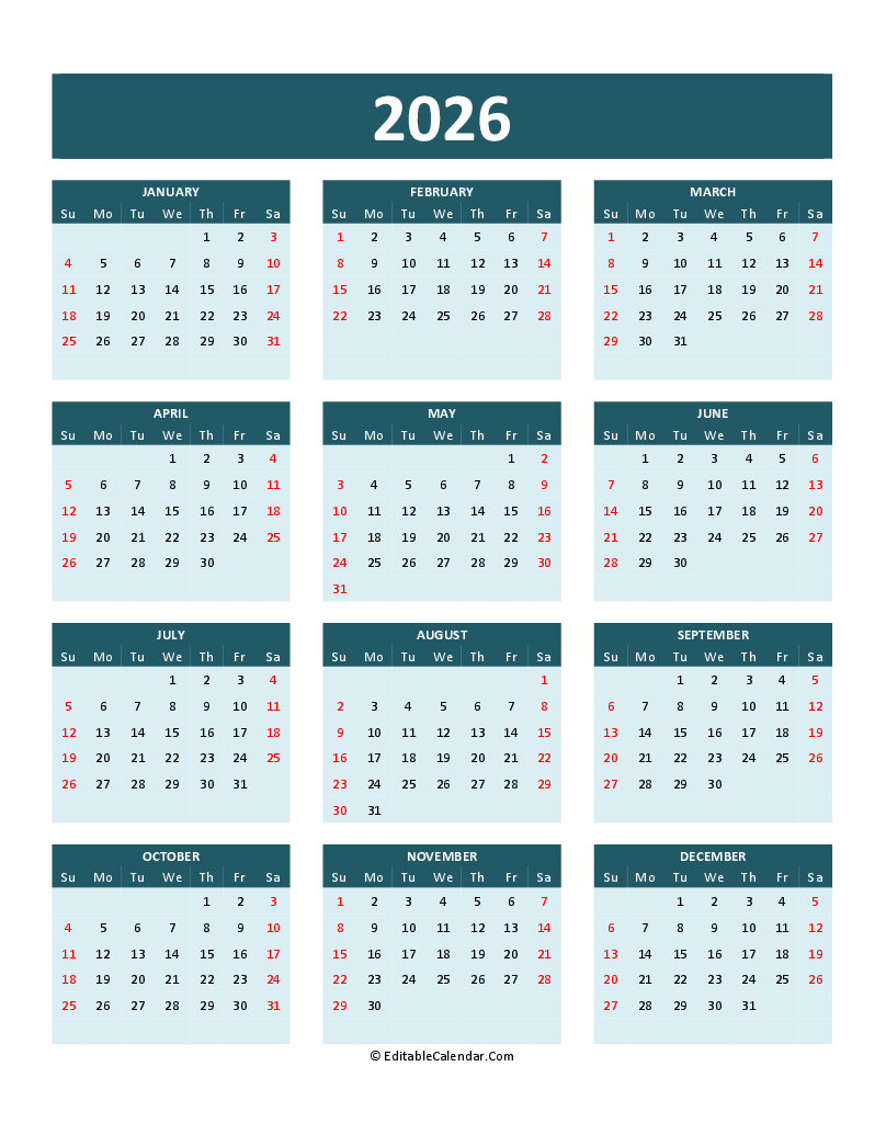 Microsoft 2026 Printable Calendar