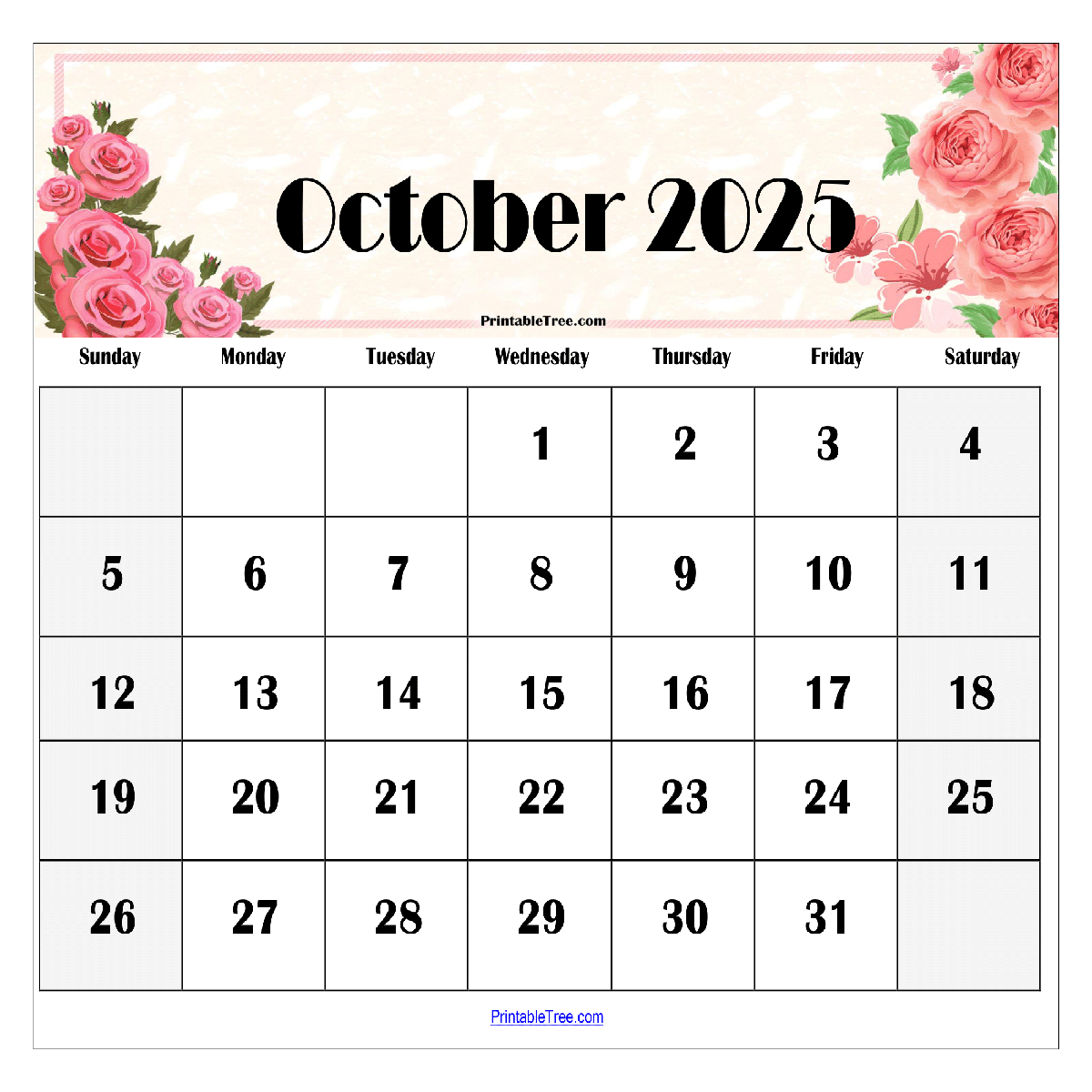 October 2025 Calendar Printable Cute