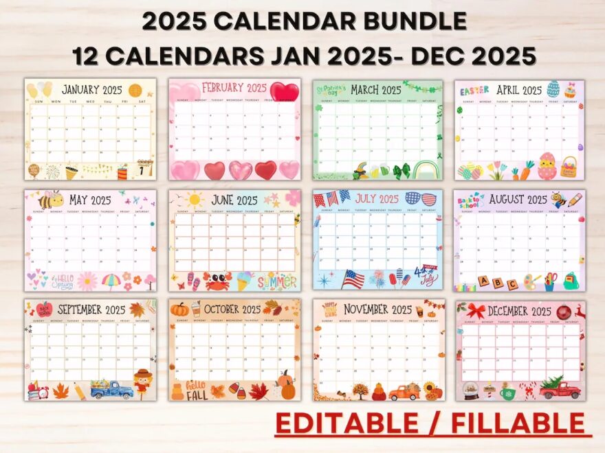 Editable 2025 Calendar Bundle Printable Calendar Kids School Schedule Fillable Calendar Homeschool Planner Really Cute Calendars Etsy