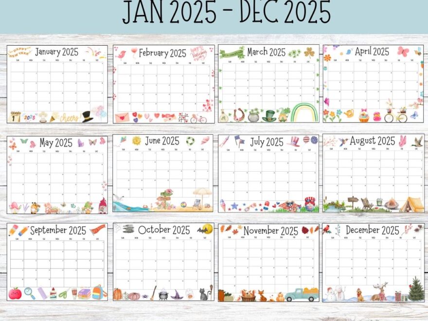 Editable 2025 Calendar Printable January 2025 December 2025 Year 12 Month Instant Download For School Office Fillable Calendar Theme Etsy