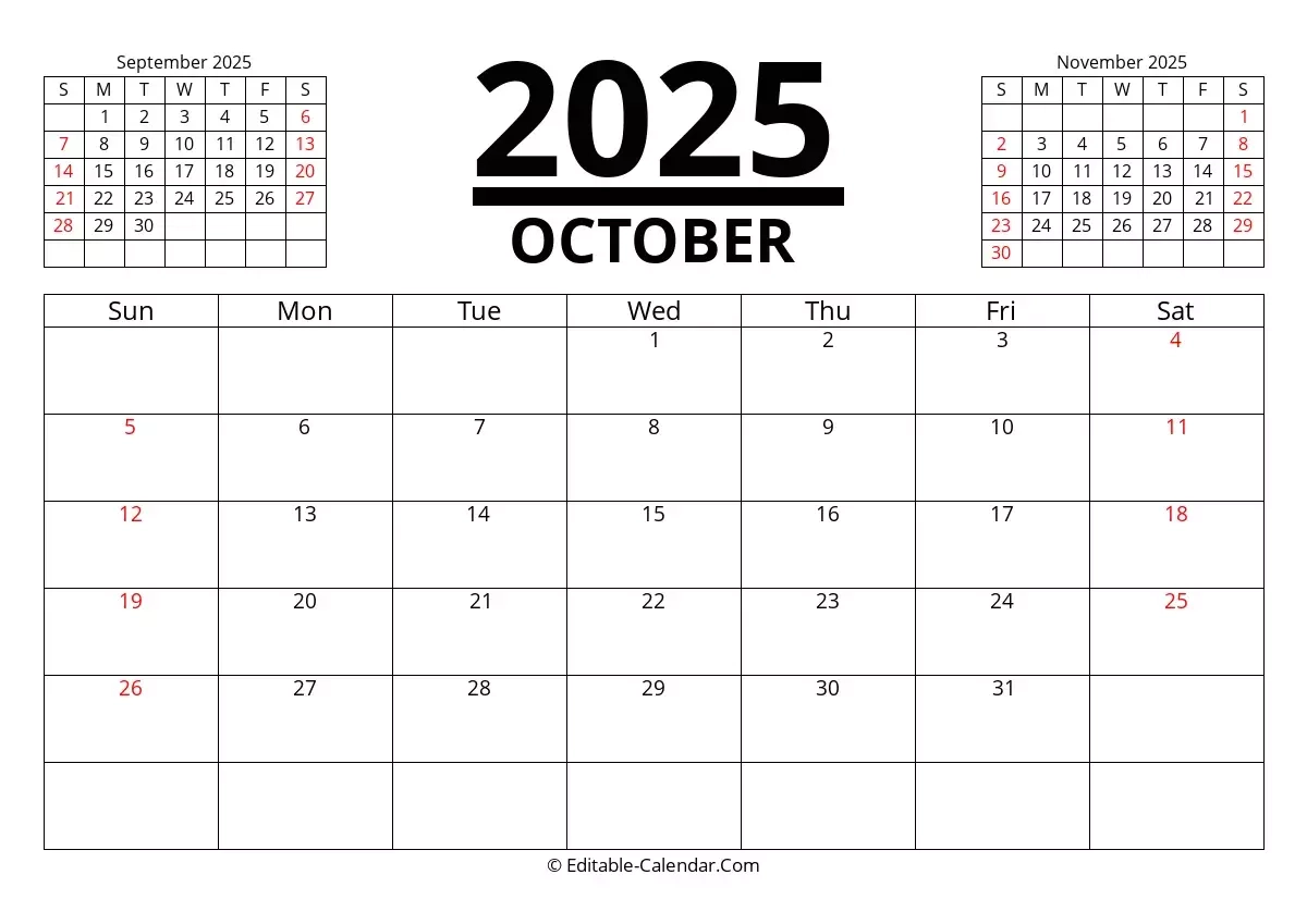 September 2025 Calendar October 2025 Calendar