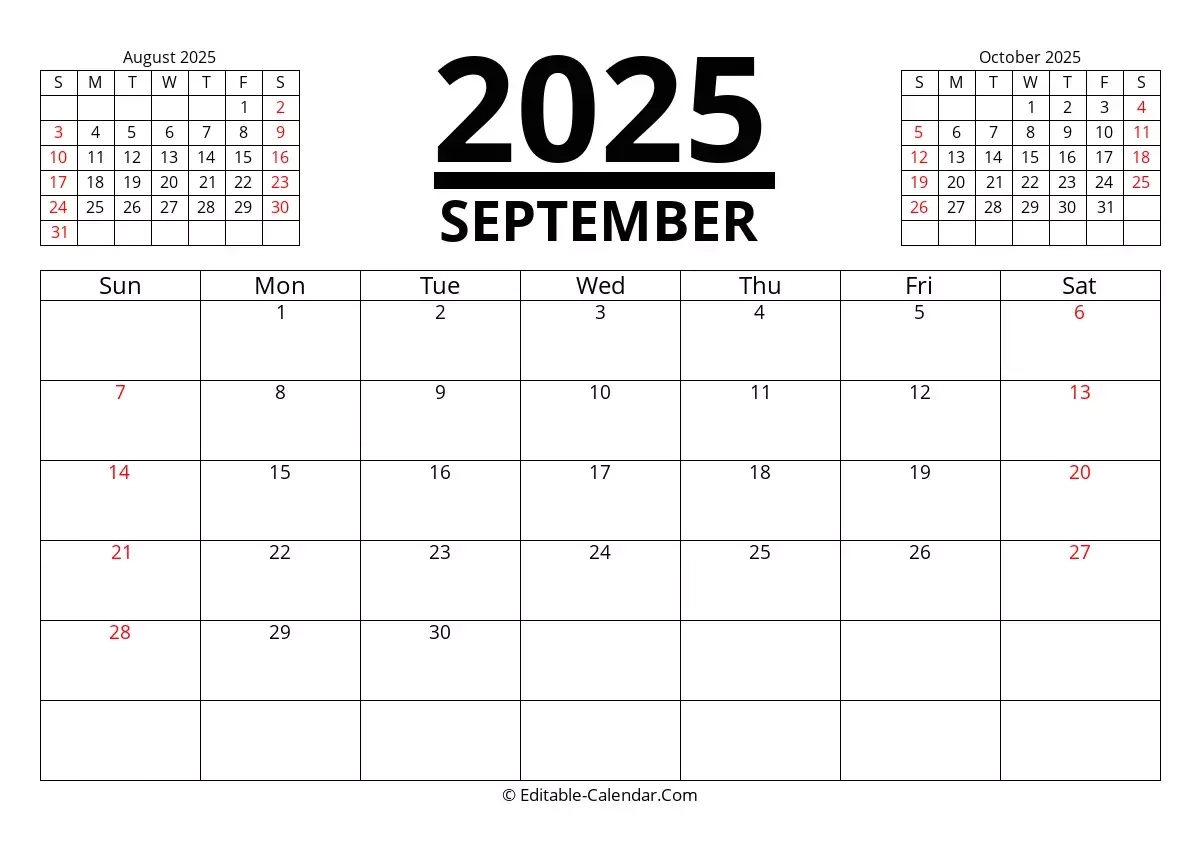 Blank Printable Calendar September 2025