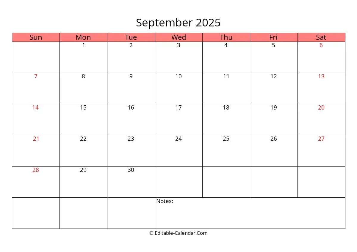 Blank Calendar For September 2025