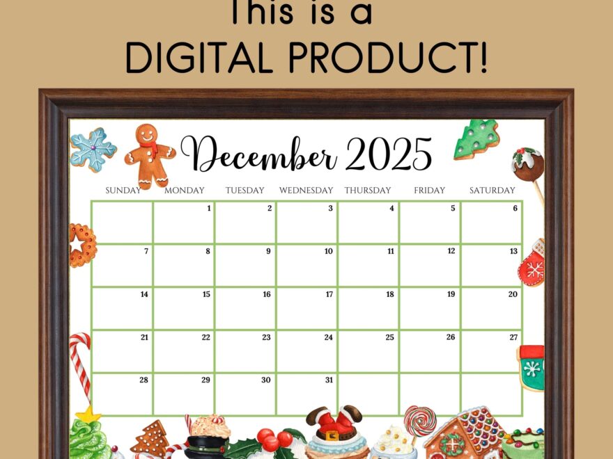 EDITABLE December 2025 Calendar Colorful Christmas W Sweets Drinks Printable Monthly Christmas Planner For Kid School Home Office Work Etsy