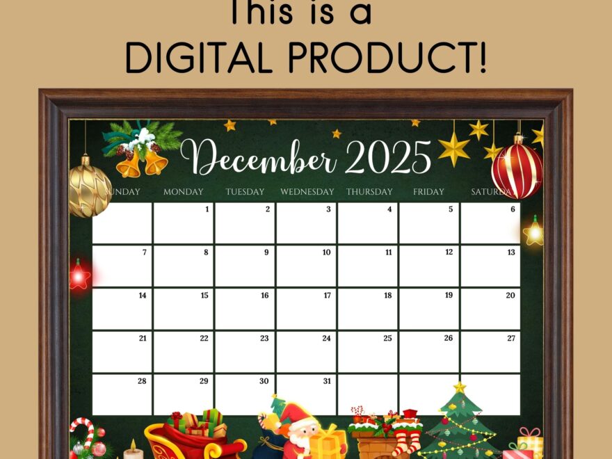 EDITABLE December 2025 Calendar Gorgeous Christmas W Santa Claus Gifts Ornaments Printable Monthly Planner For Kids School Home Work Etsy