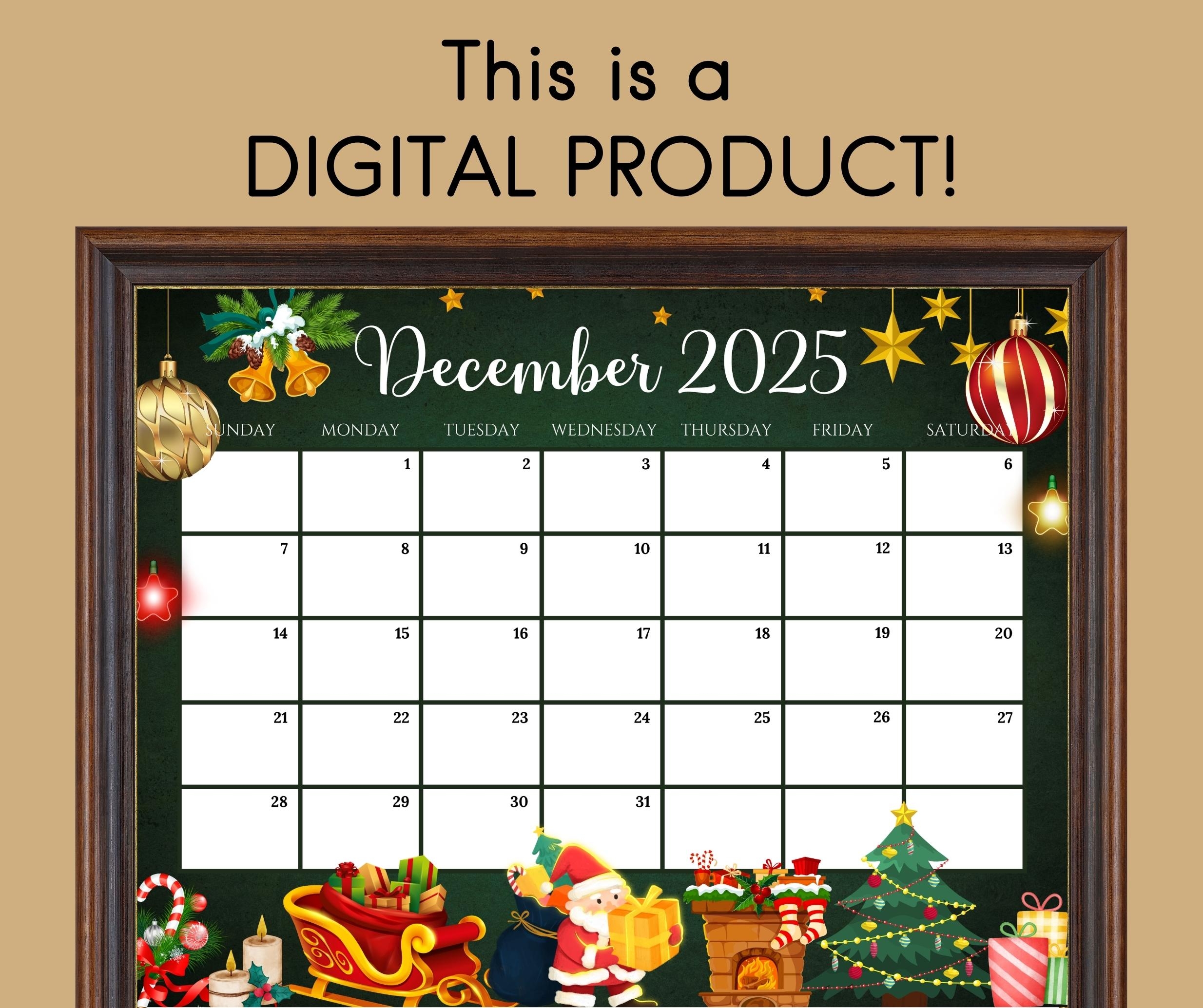 EDITABLE December 2025 Calendar Gorgeous Christmas W Santa Claus Gifts Ornaments Printable Monthly Planner For Kids School Home Work Etsy