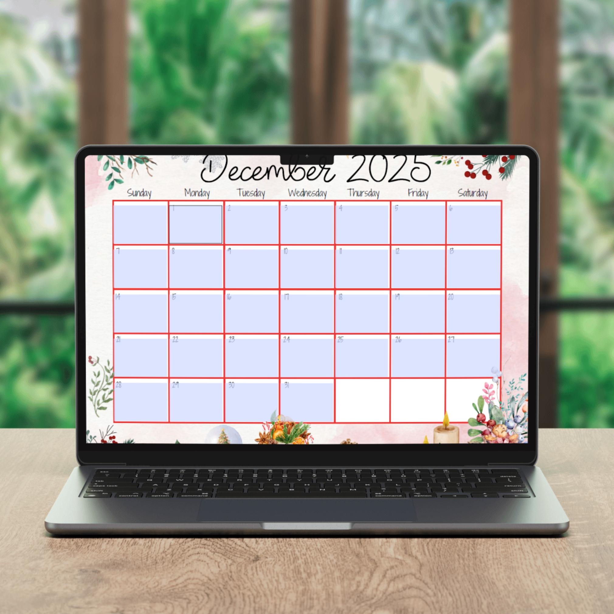 EDITABLE December 2025 Calendar Happy Christmas Happy New Year Printable Calendar Fillable Monthly Planner Kids Weekly Schedule PDF Etsy