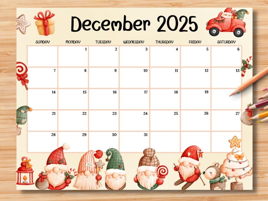 EDITABLE December 2025 Calendar Joyful Christmas W Cute Gnome Printable Monthly Planner For Kid School Home Work Office Instant Download Etsy Sweden
