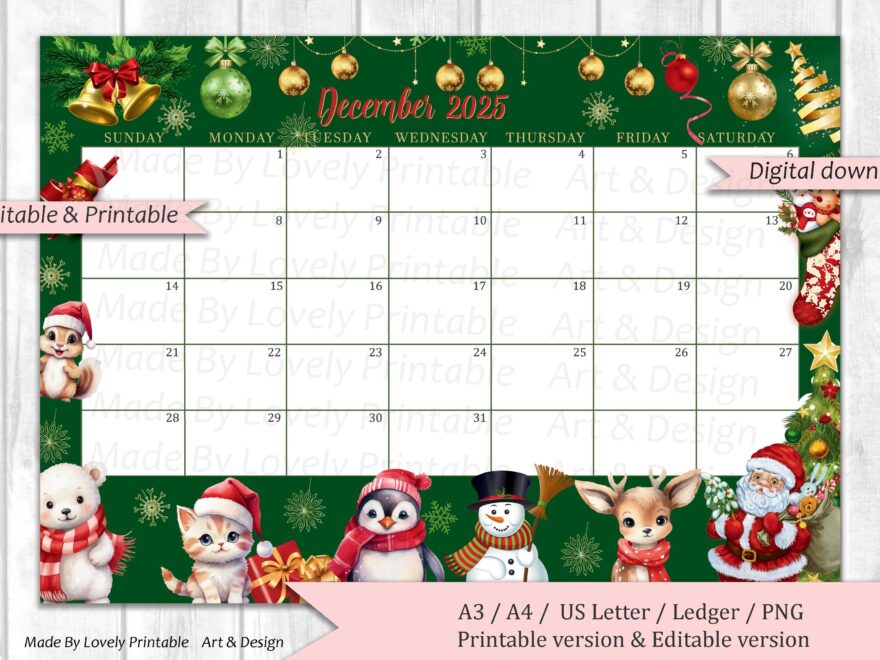 EDITABLE December 2025 Calendar Joyful Merry Christmas Printable Monthly Calendar Christmas Planner Kids School Schedule Instant Downlo Etsy