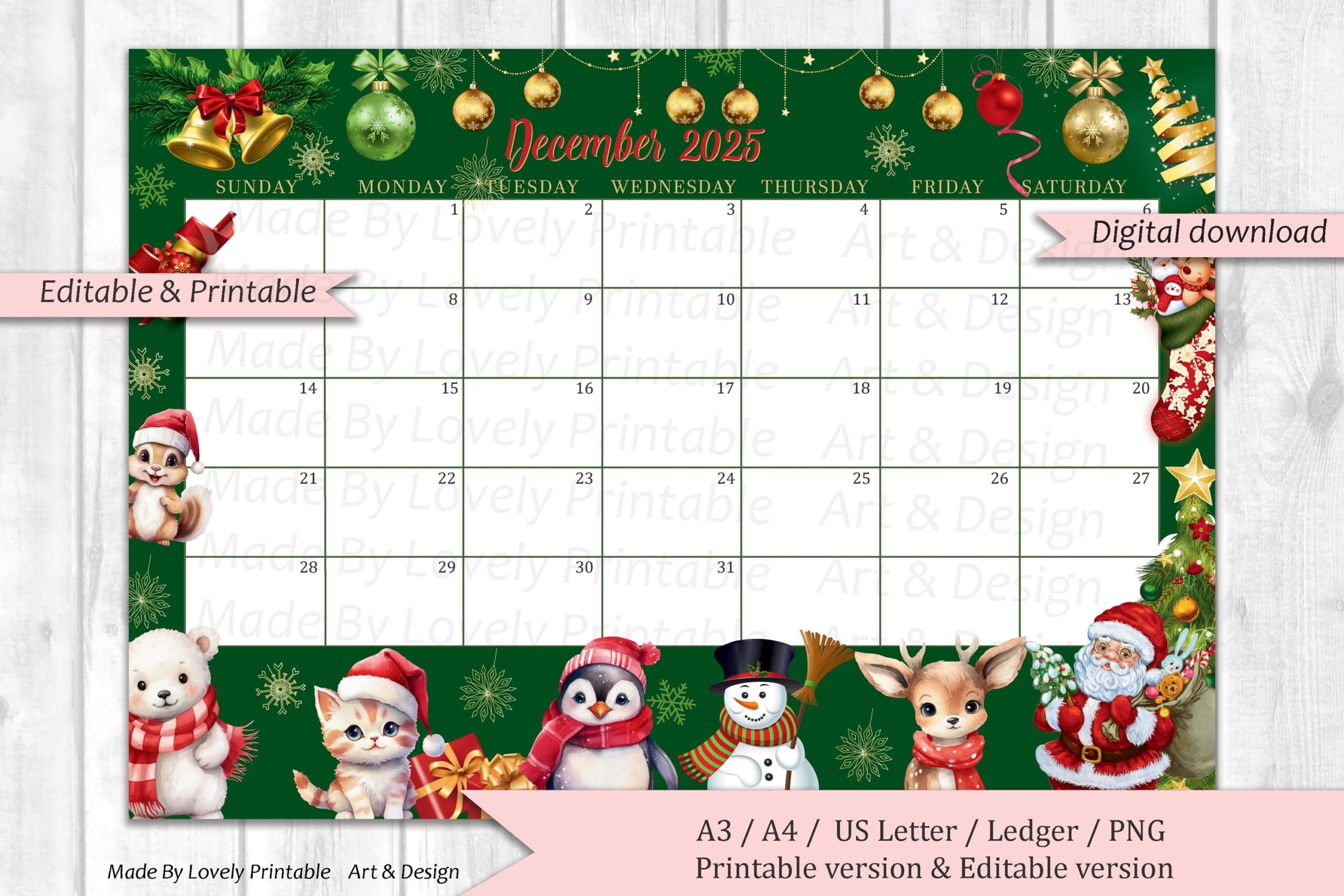 EDITABLE December 2025 Calendar Joyful Merry Christmas Printable Monthly Calendar Christmas Planner Kids School Schedule Instant Downlo Etsy