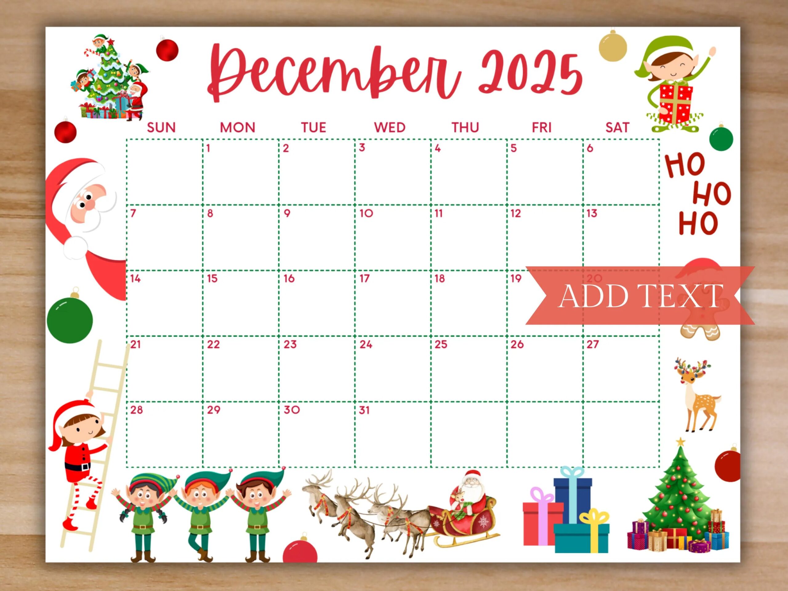 Editable December 2025 Calendar Printable Christmas Calendar W Santa And Elves Holiday Calendar School Calendar Green And Red Holiday Etsy