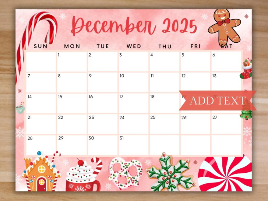 Editable December 2025 Calendar Printable Red Christmas Calendar W Candy Cane Holiday Calendar Cute Calendar School Calendar For Kids Etsy