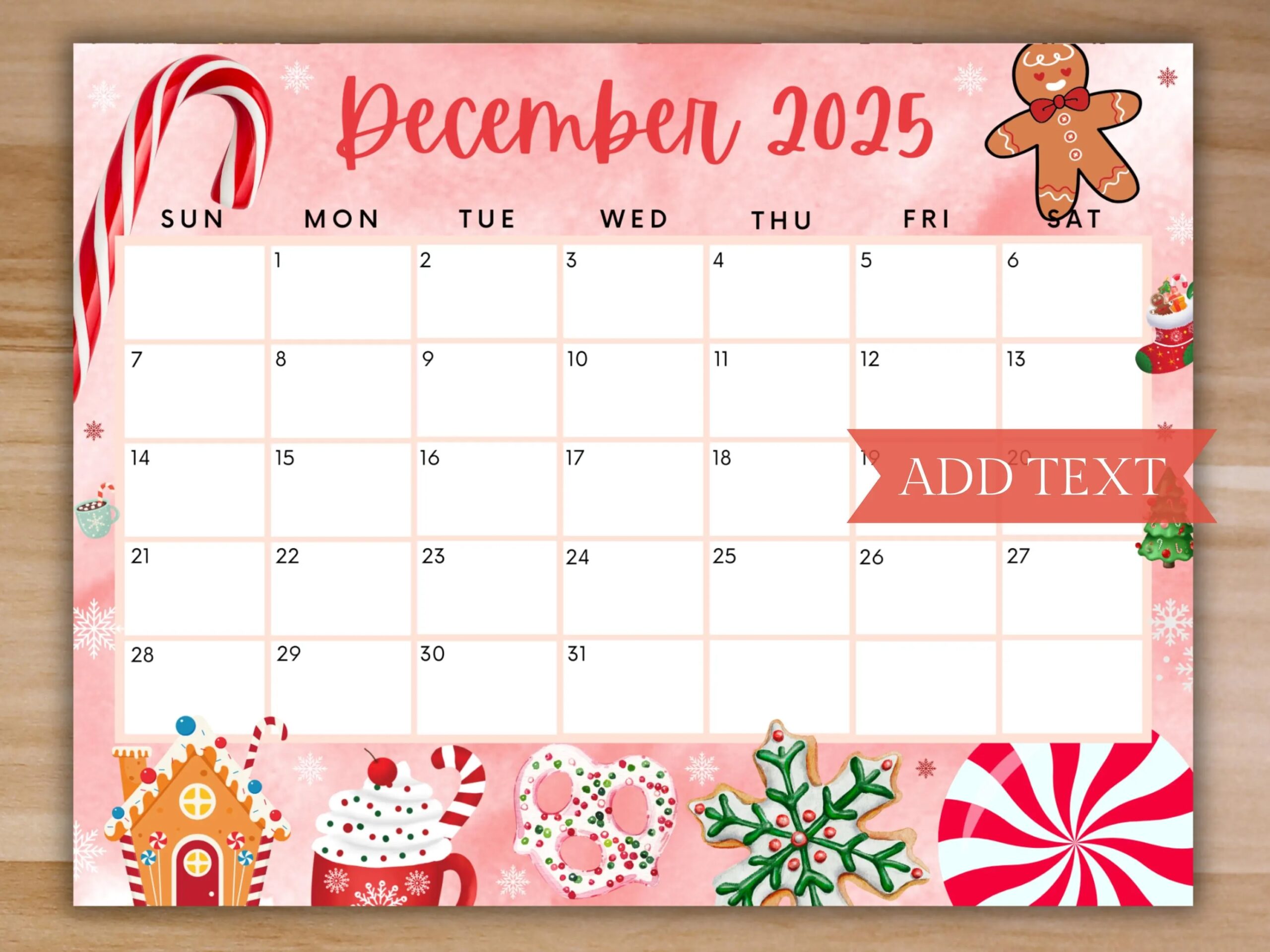 Editable December 2025 Calendar Printable Red Christmas Calendar W Candy Cane Holiday Calendar Cute Calendar School Calendar For Kids Etsy