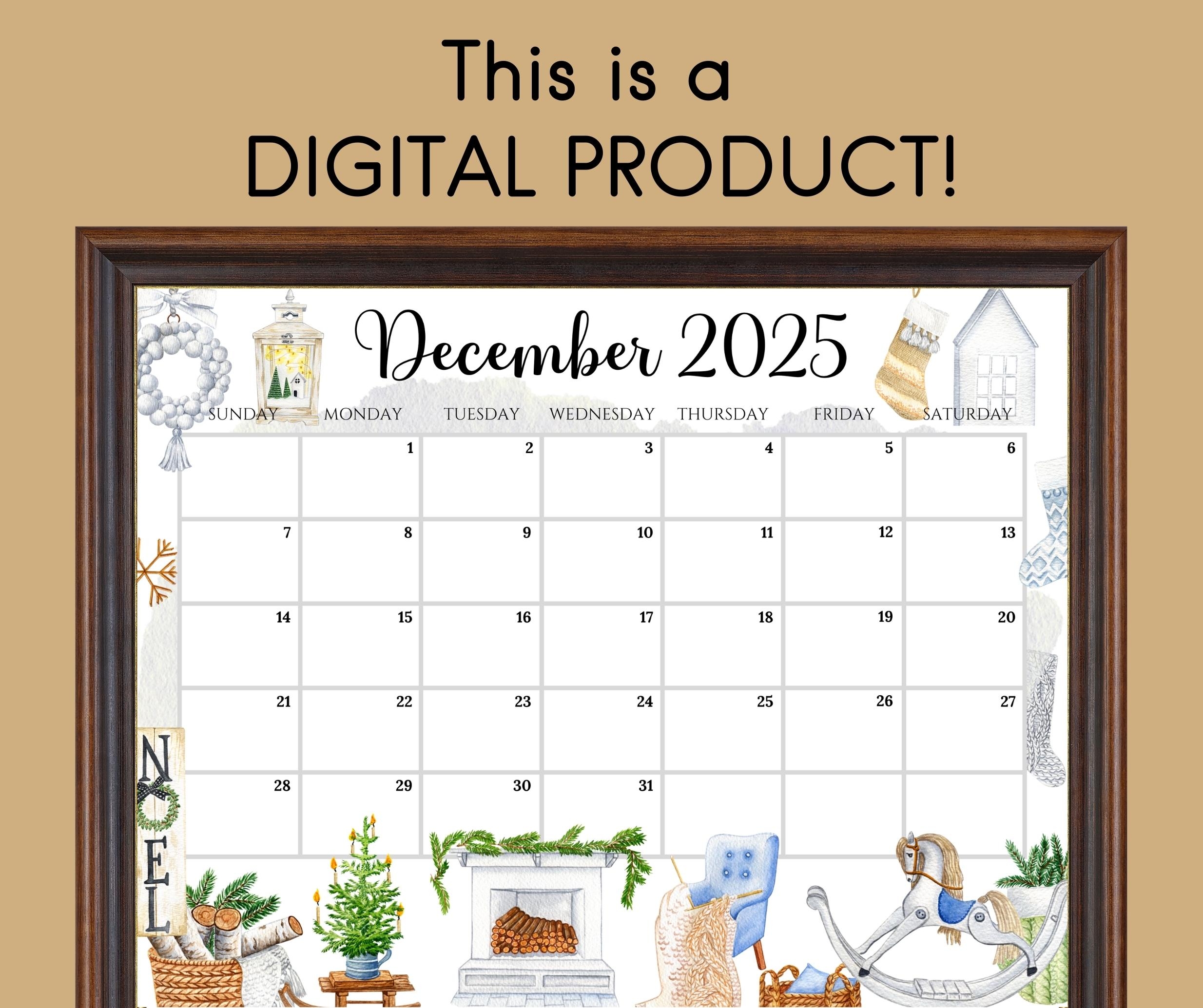 EDITABLE December 2025 Calendar Scandinavian Christmas Planner Printable Monthly Schedule For Kids School Home Office Work Digital Etsy