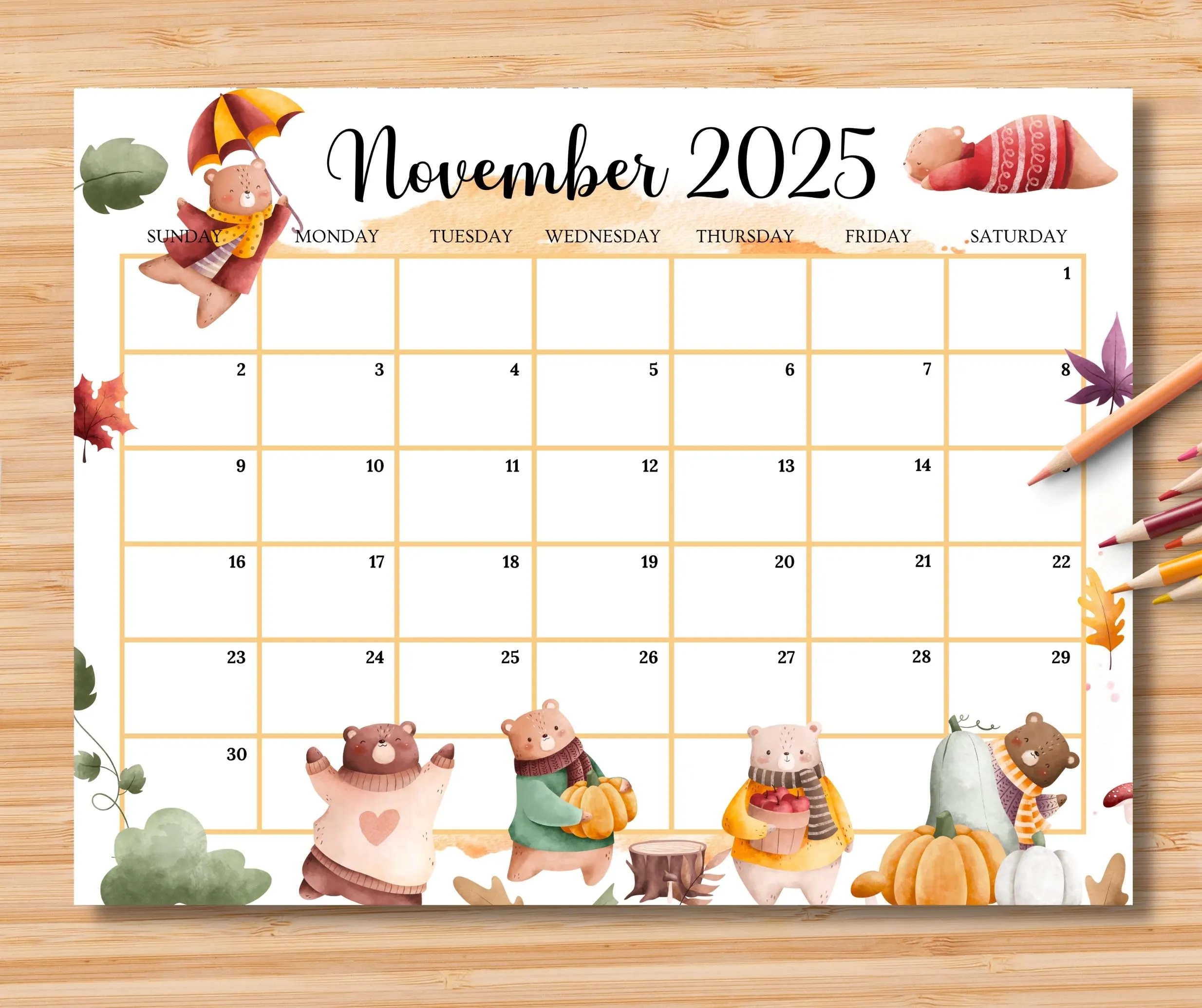 November Calendar 2025 Printable