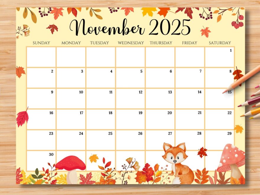 EDITABLE November 2025 Calendar Beautiful Fall Autumn Printable Monthly Planner Kids School Schedule Classroom Calendar Instant Download Etsy