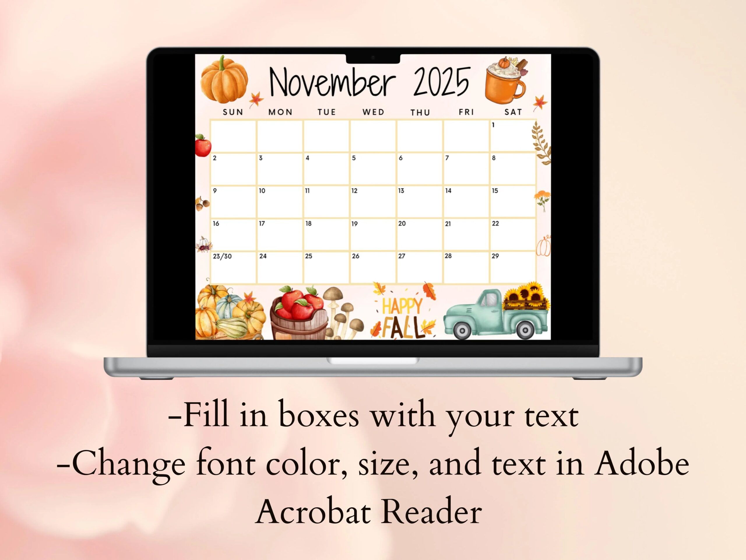 Editable November 2025 Calendar Printable 2025 Wall Calendar Fall Calendar W Pumpkins Monthly Classroom Calendar Instant Download Etsy