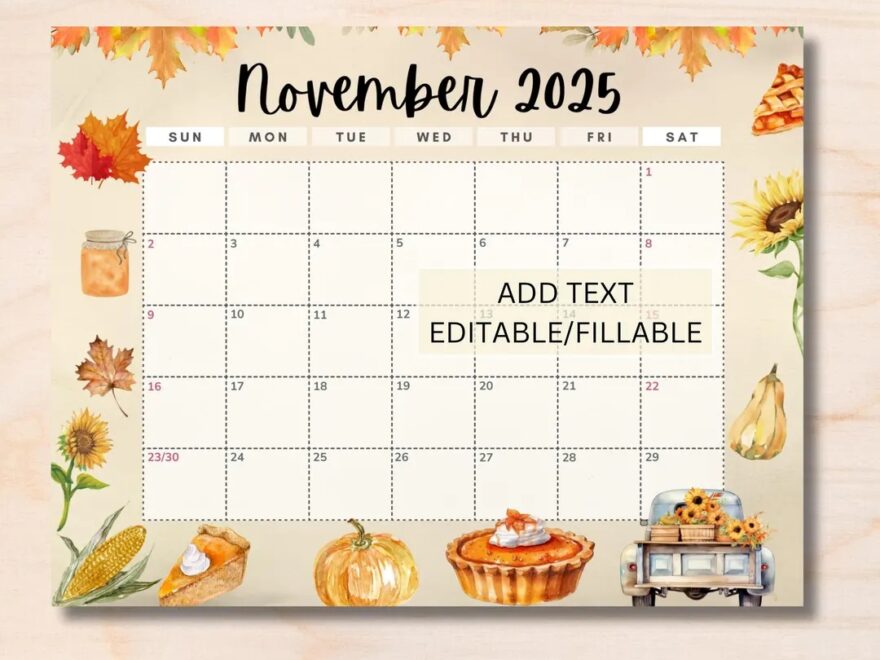 EDITABLE November 2025 Calendar Printable Fillable Planner For Home Monthly Planner School Office Calendar Kids PDF Instant Download Etsy