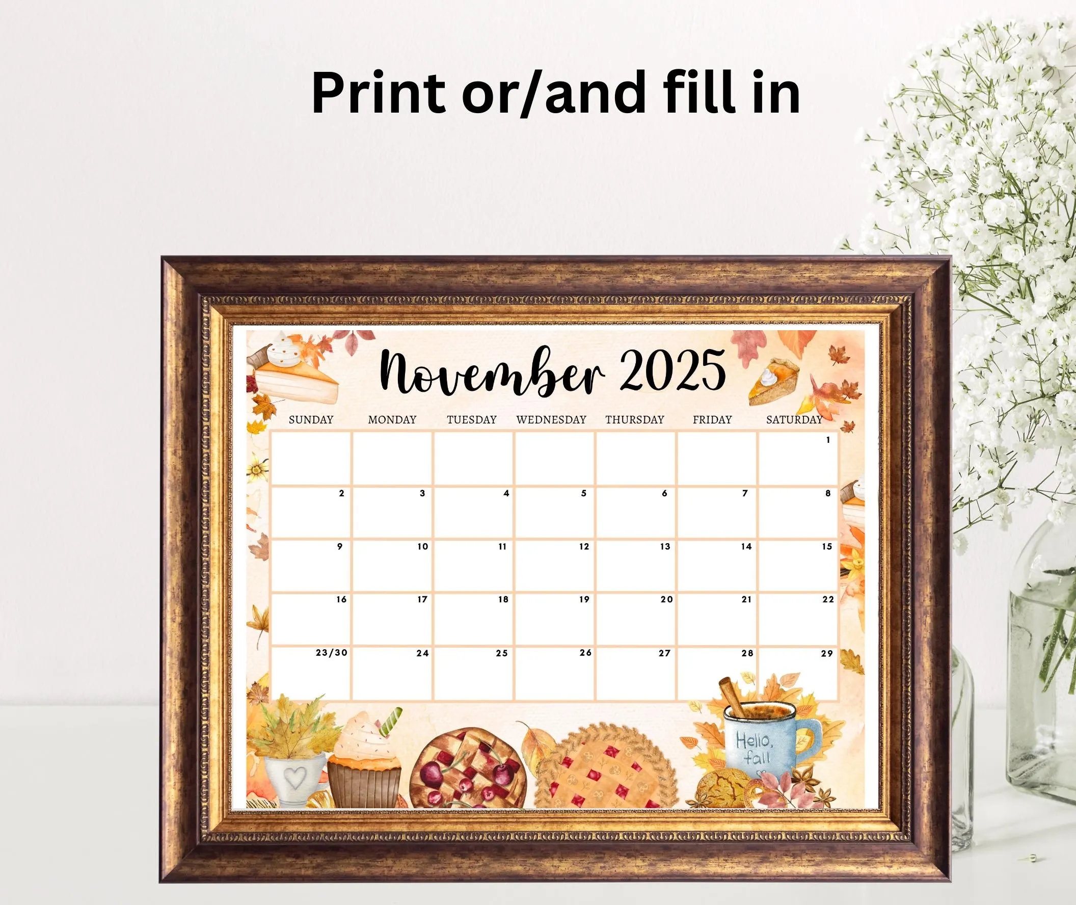 EDITABLE November 2025 Calendar Printable Wall Calendar 2025 Cute Calendar For November Fillable Monthly Classroom Calendar Thanksgiving Etsy