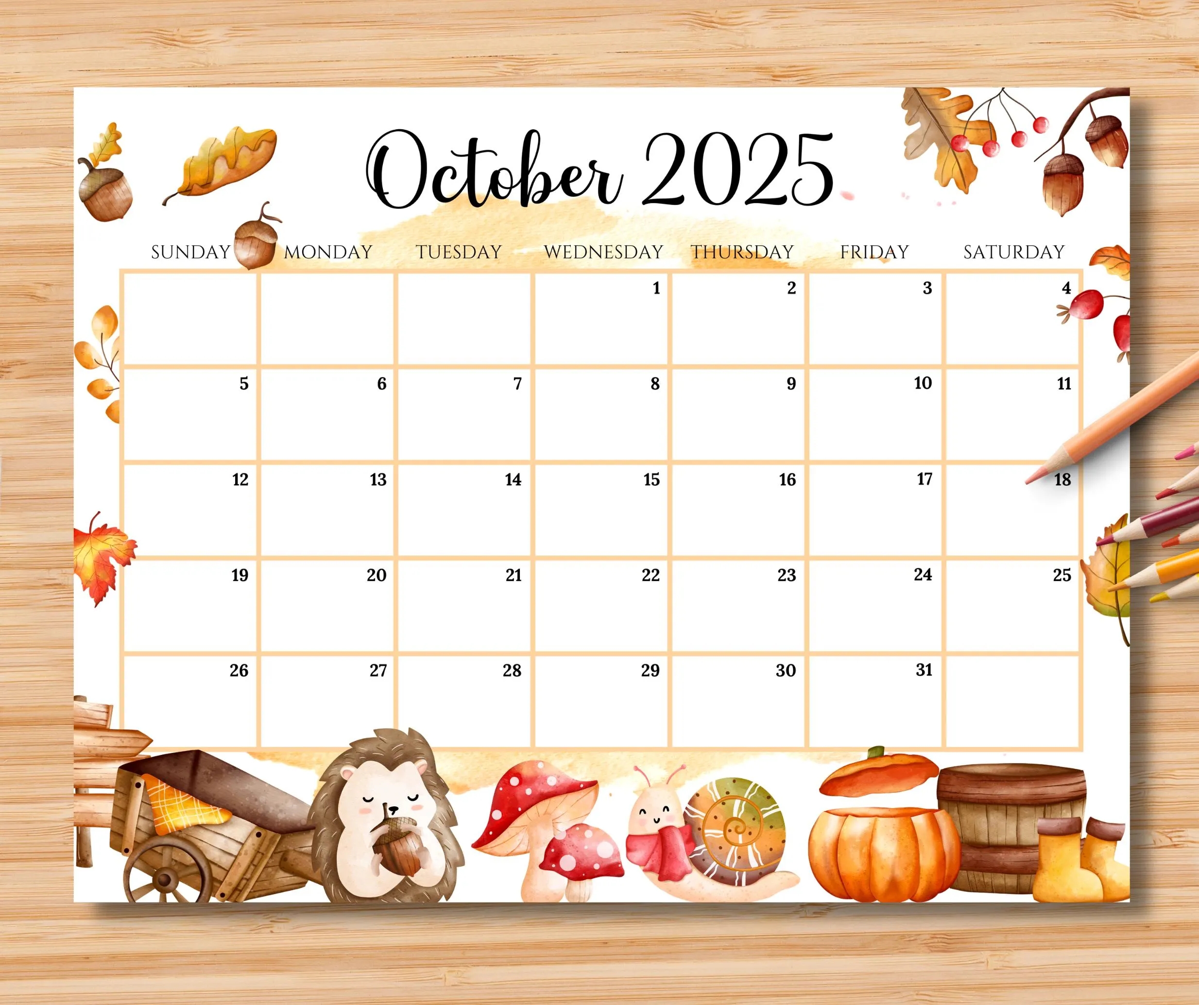 EDITABLE October 2025 Calendar Beautiful Autumn W Cute Animal Planner Printable Monthly Calendar For Kids School Home Work Office Digital Etsy