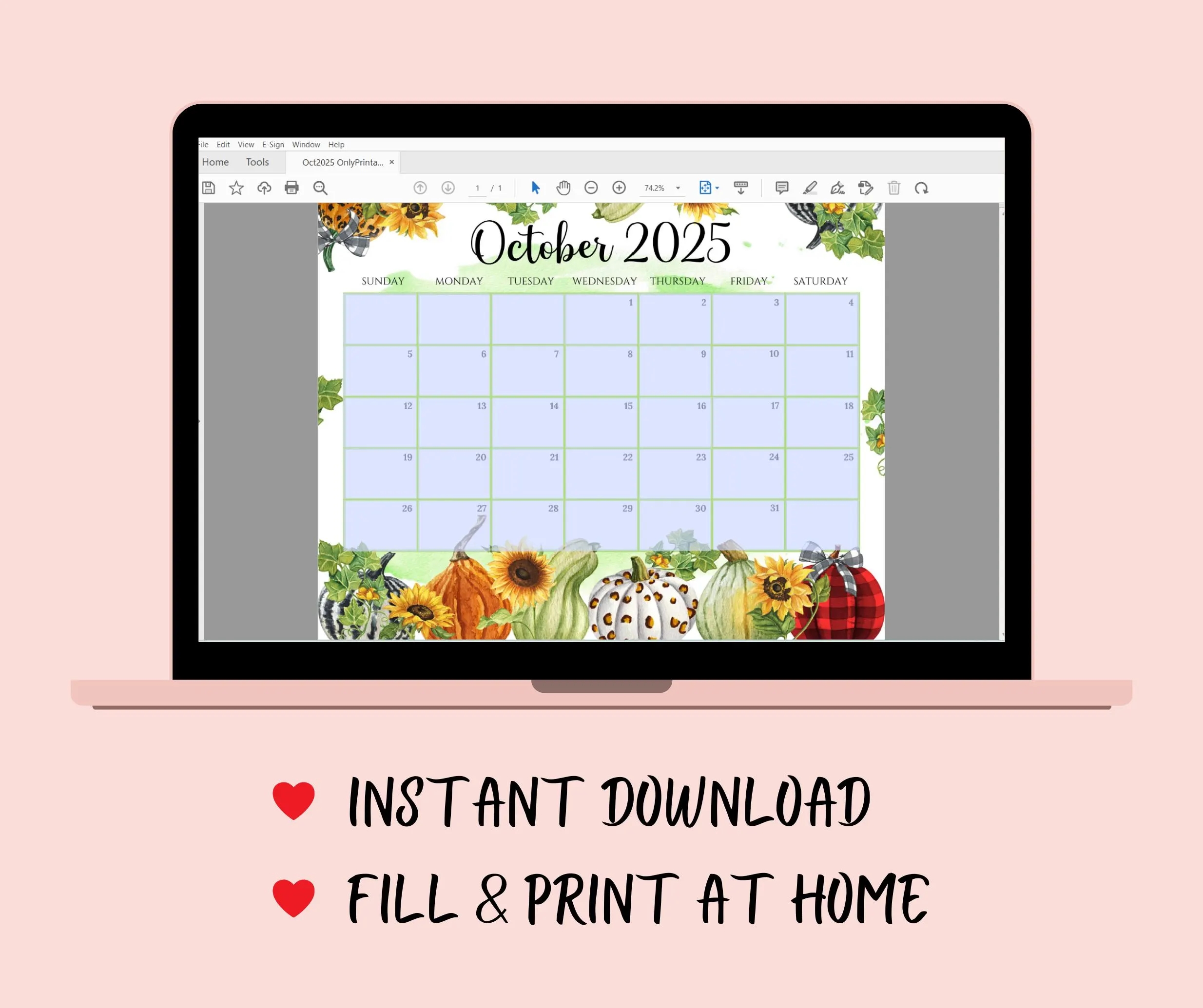 EDITABLE October 2025 Calendar Beautiful Autumn With Colorful Pumpkins Planner Printable Monthly Calendar For Kid School Home Work Office Etsy