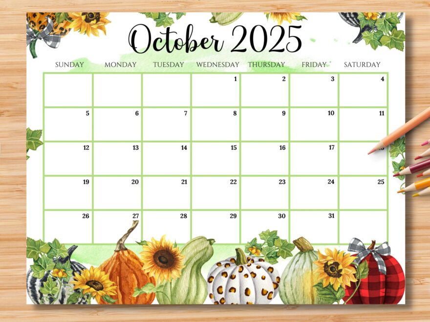 EDITABLE October 2025 Calendar Beautiful Autumn With Colorful Pumpkins Planner Printable Monthly Calendar For Kid School Home Work Office Etsy