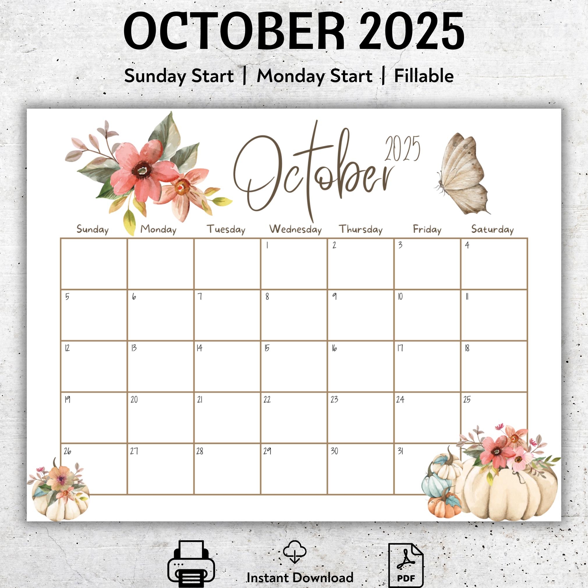 October 2025 Calendar Floral