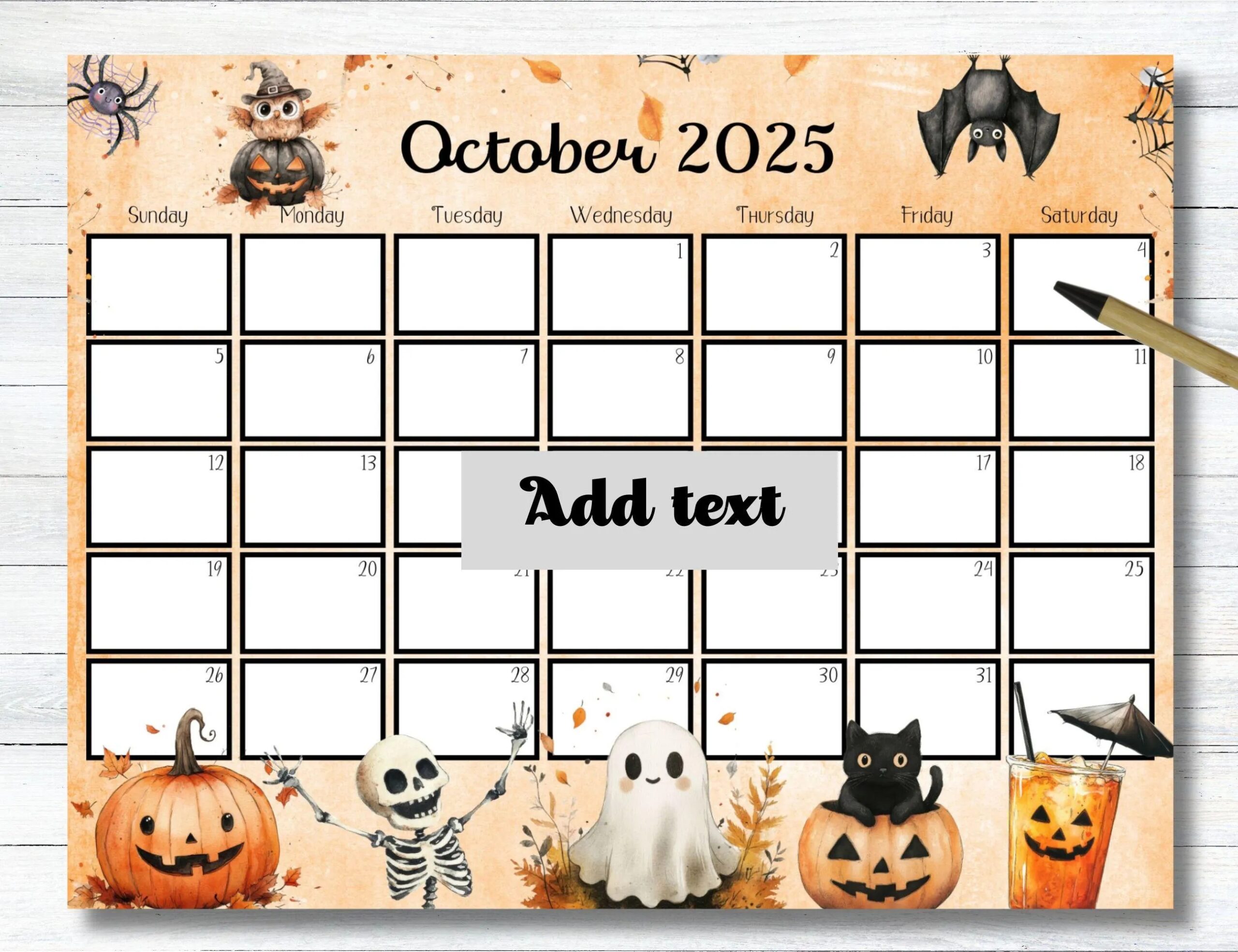 Blank October 2025 Calendar Printable