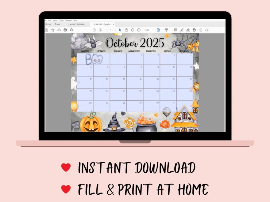 EDITABLE October 2025 Calendar Cute Spooky Halloween 2025 Planner Cute Printable Schedule Planner For Kids School Home Office Work Etsy