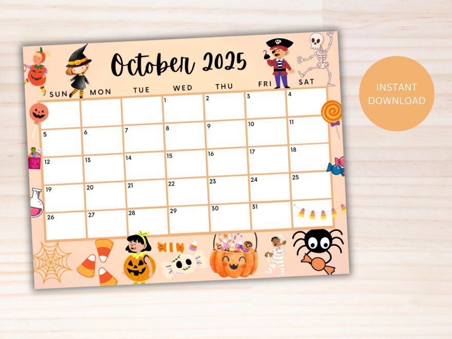 Editable October 2025 Calendar Cutest Printable Halloween Trick Or Treat Calendar Monthly Calendar Academic Planner Instant Download Etsy