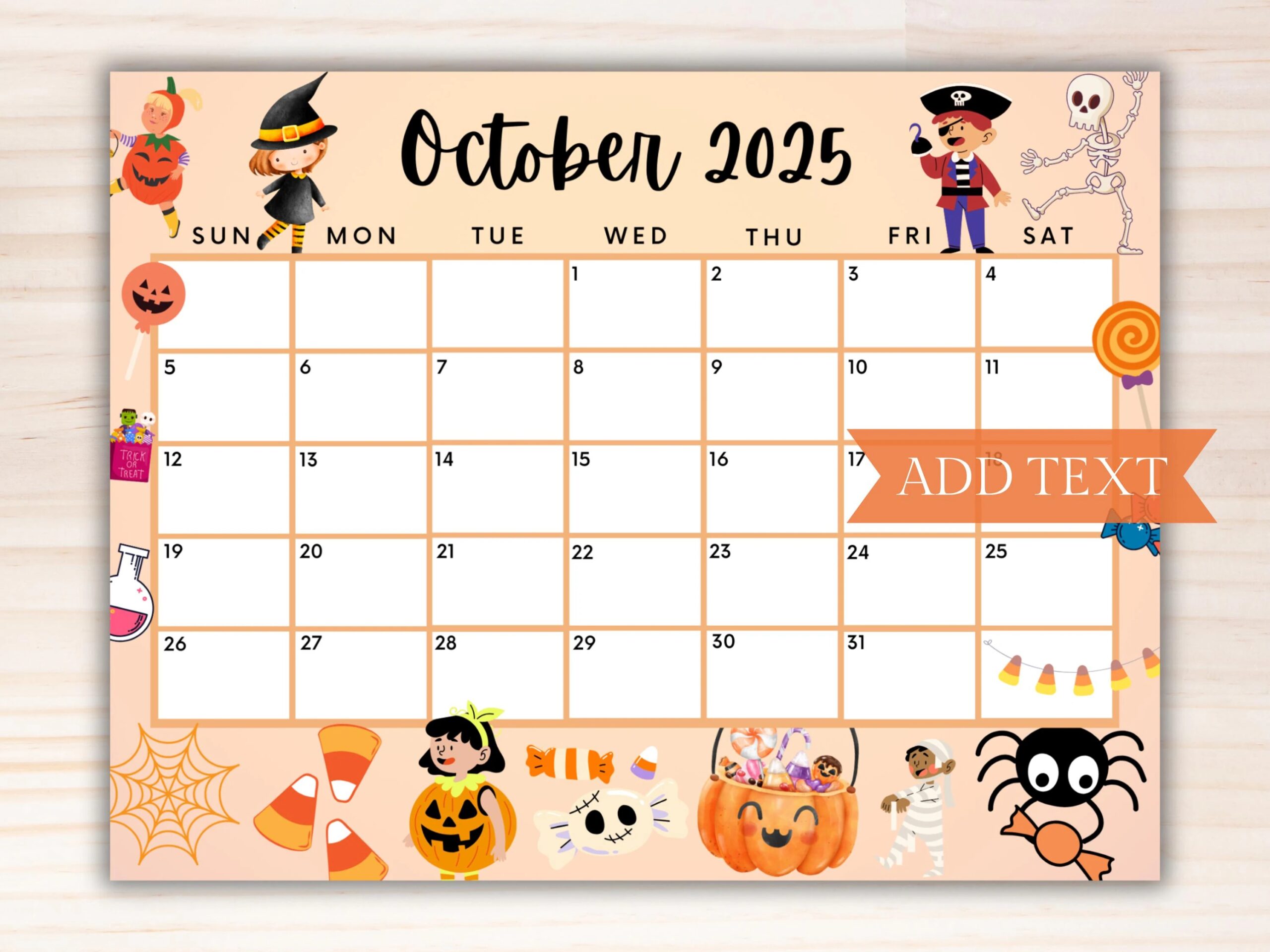 Editable October 2025 Calendar Cutest Printable Halloween Trick Or Treat Calendar Monthly Calendar Academic Planner Instant Download Etsy