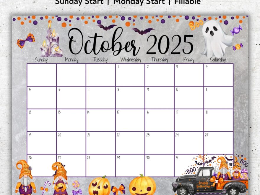EDITABLE October 2025 Calendar Happy Halloween Pretty Ghost Cute Pumpkins Printable Fillable Planner Kids Weekly Schedule PDF Etsy