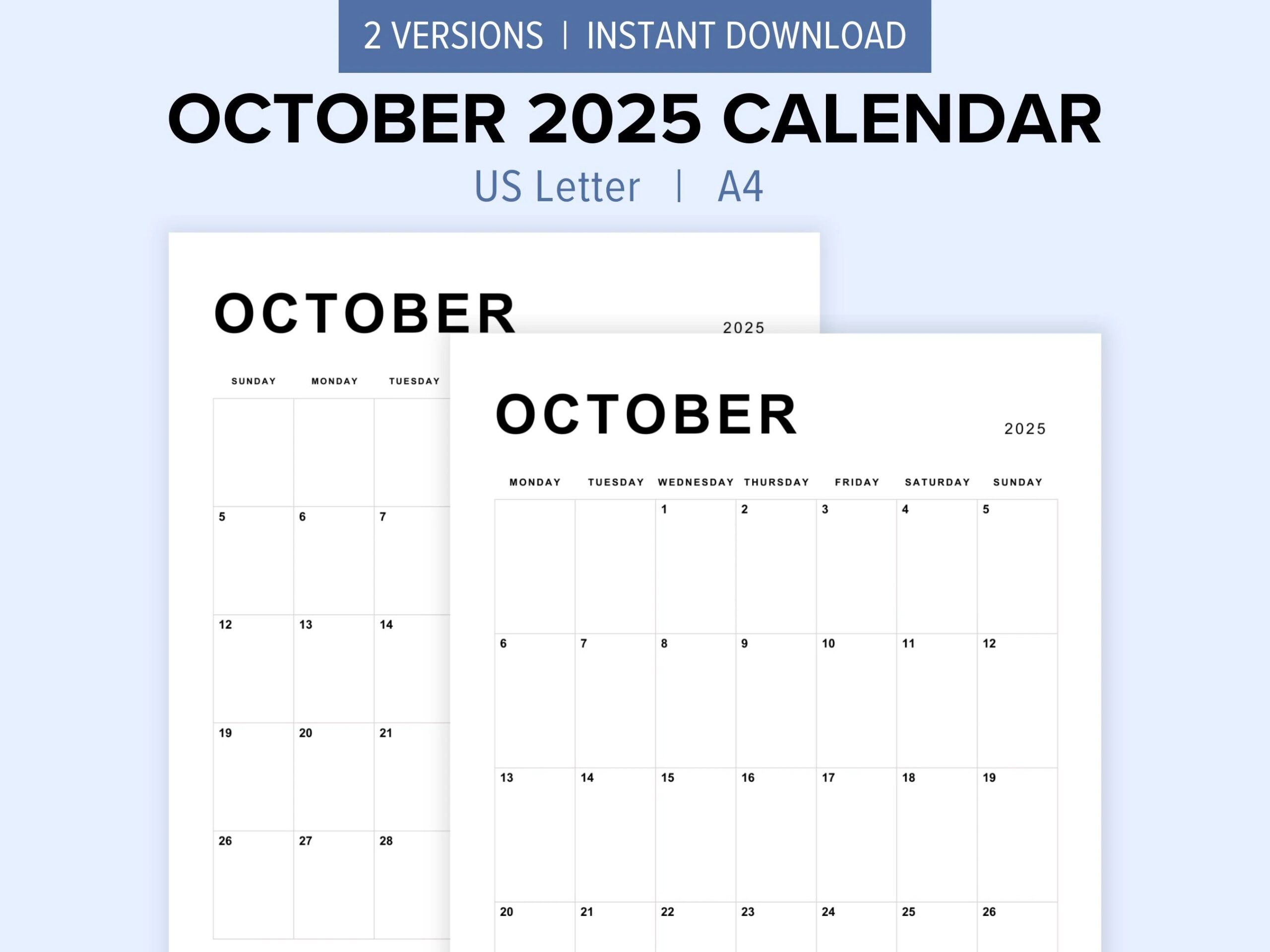 Editable October 2025 Calendar Minimalist Printable US Letter A4 Fillable Instant Download Etsy