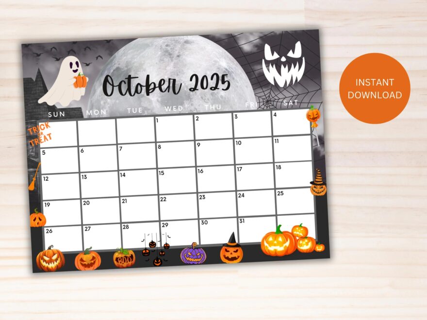 Editable October 2025 Calendar Printable Calendar 2025 Spooky Halloween Calendar W Scary Pumpkins And Ghosts Cute Designs For Halloween Etsy New Zealand