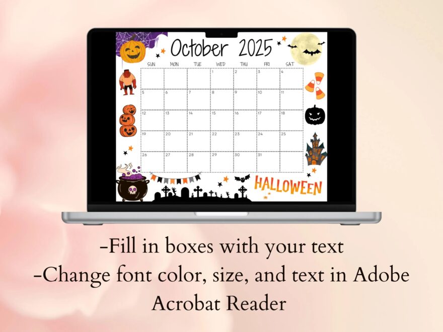 Editable October 2025 Calendar Printable Calendar 2025 Wall Calendar Cute Calendar For Halloween Monthly Calendar Scary School Calendar Etsy