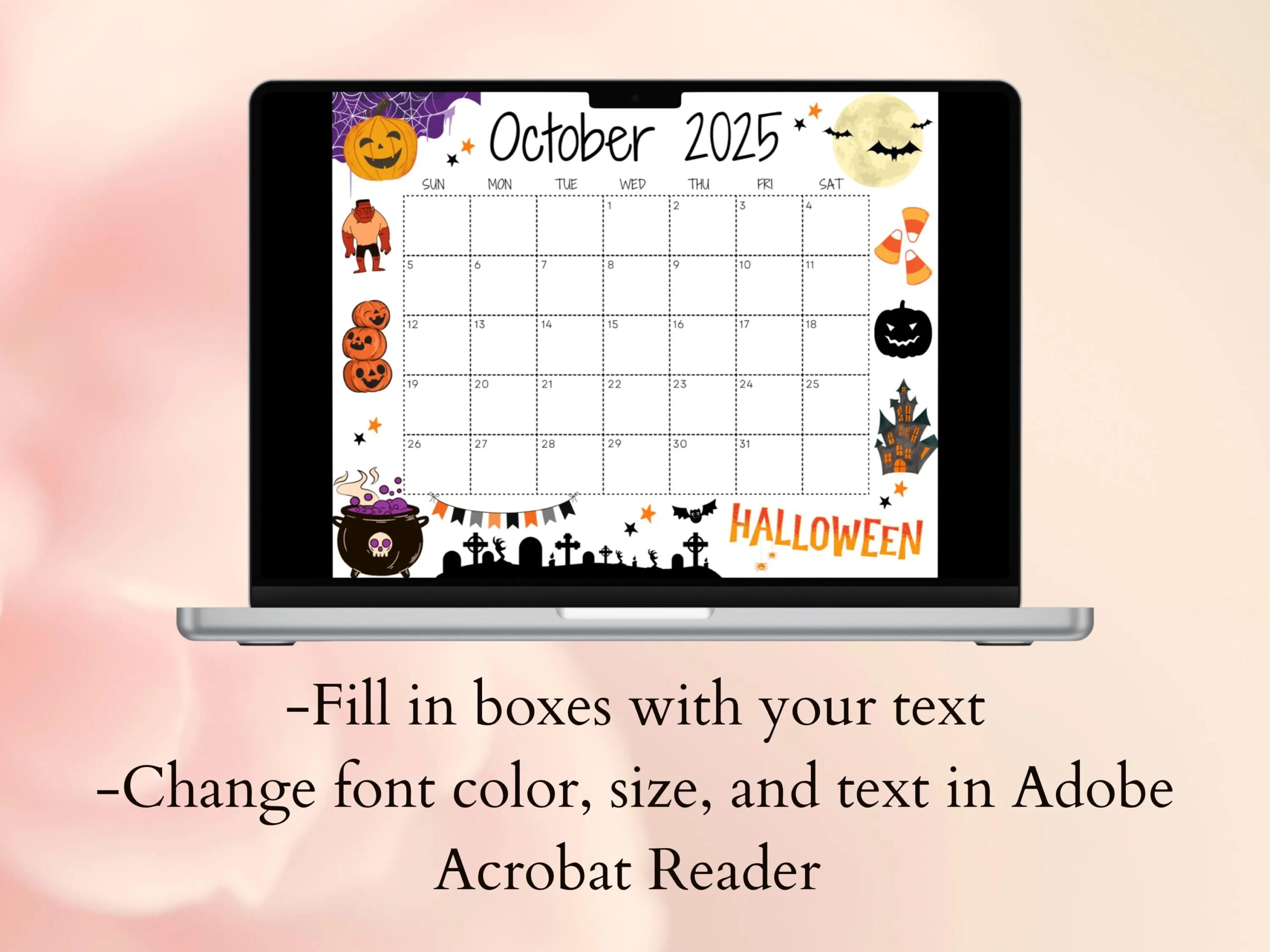 Editable October 2025 Calendar Printable Calendar 2025 Wall Calendar Cute Calendar For Halloween Monthly Calendar Scary School Calendar Etsy