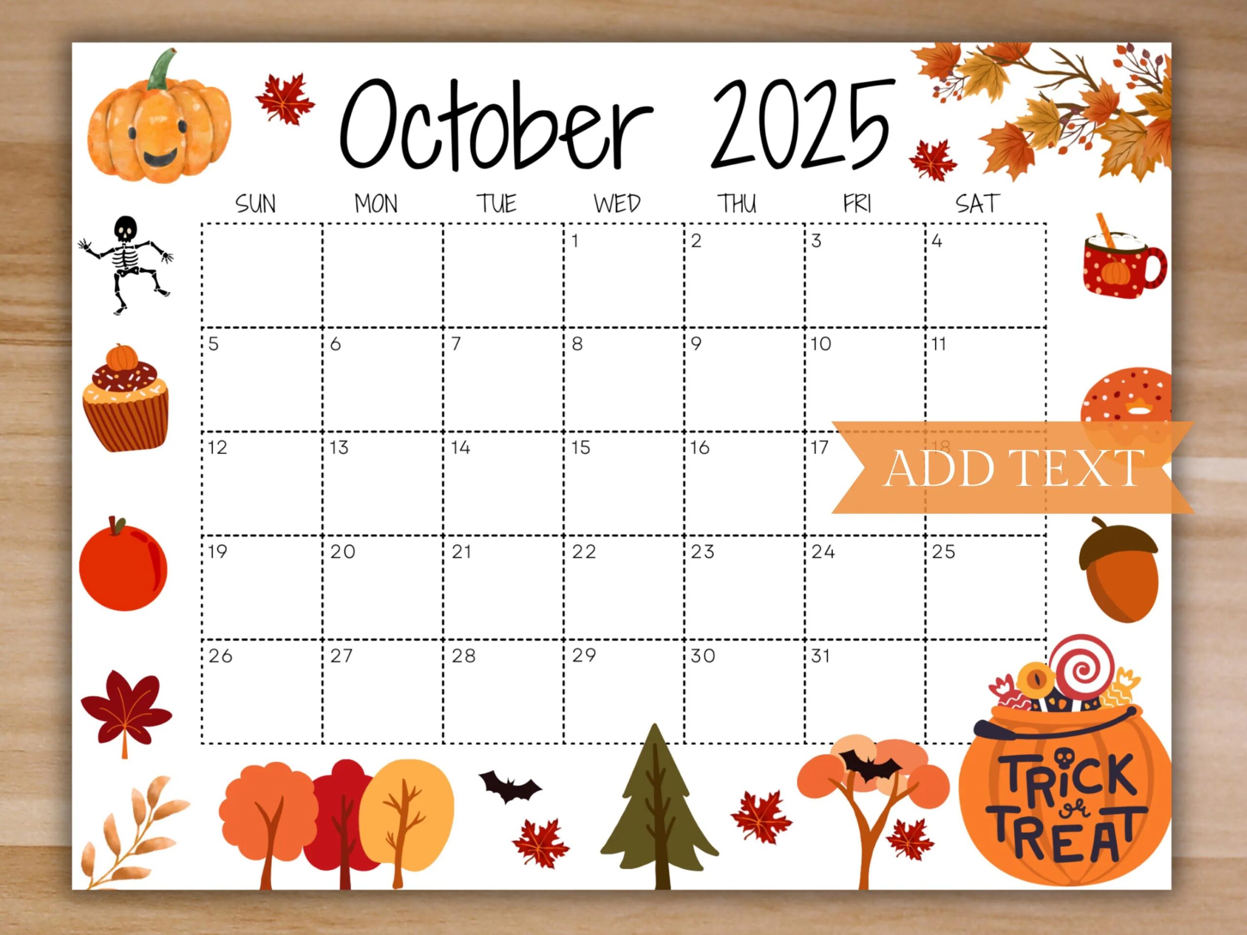 Editable October 2025 Calendar Printable Calendar School Calendar Cute Fall Trick Or Treat Calendar Monthly Calendar Classroom Calendar Etsy