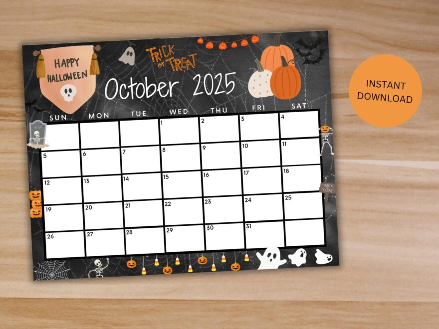 Editable October 2025 Calendar Printable Happy Halloween Calendar W Ghost And Pumpkins Scary Trick Or Treat Calendar Monthly Calendar Etsy