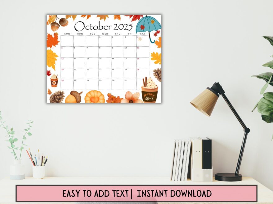 EDITABLE October 2025 Calendar Printable Monthly Calendar For October Fall Calendar Classroom Calendar 2025 Oct Calendar Autumn Etsy Norway