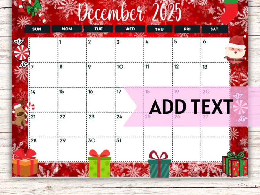EDITABLE Printable December Calendar 2025 Christmas Calendar Holiday Calendar December 2025 Calendar Fillable Calendar Etsy