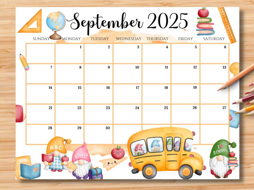 EDITABLE September 2025 Calendar Back To School Planner With Cute Gnomes Printable Classroom Calendar Kids School Homeschool Schedule Etsy